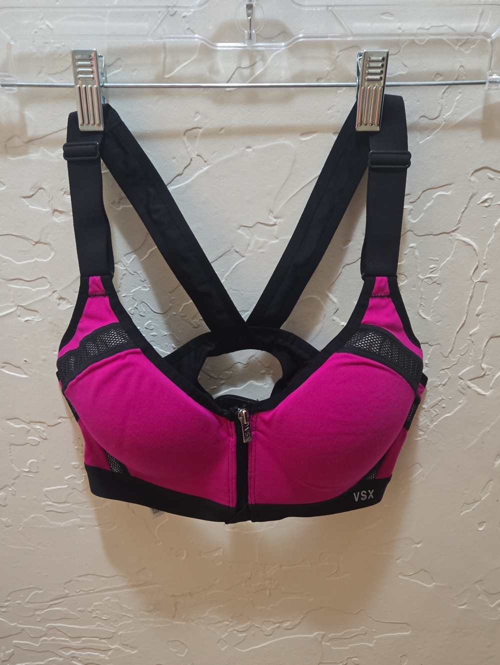 VSX Hot Pink & Black Front-Zip High-Impact Sports Bra
